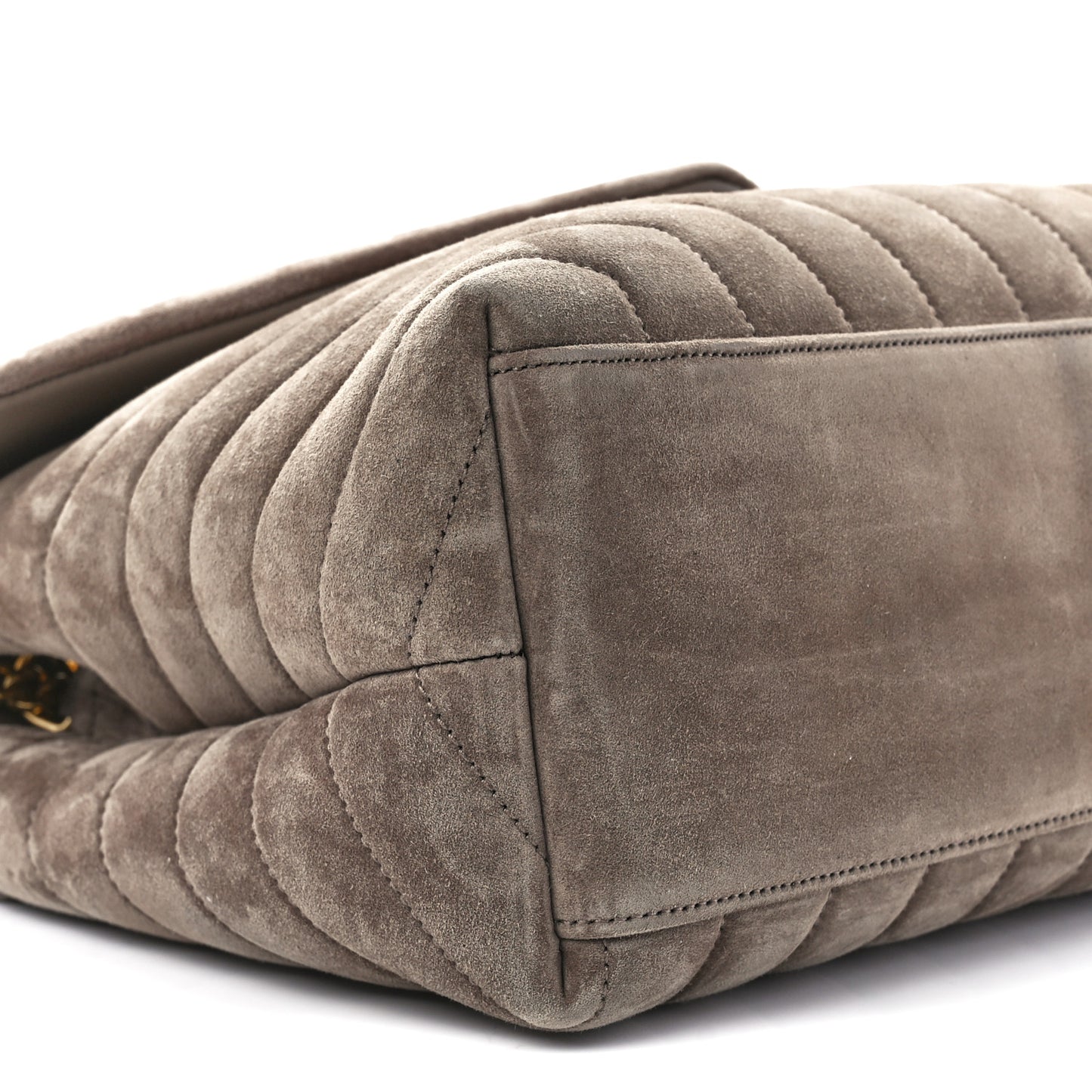 Suede Y Quilted Monogram Medium Loulou Chain Satchel Taupe
