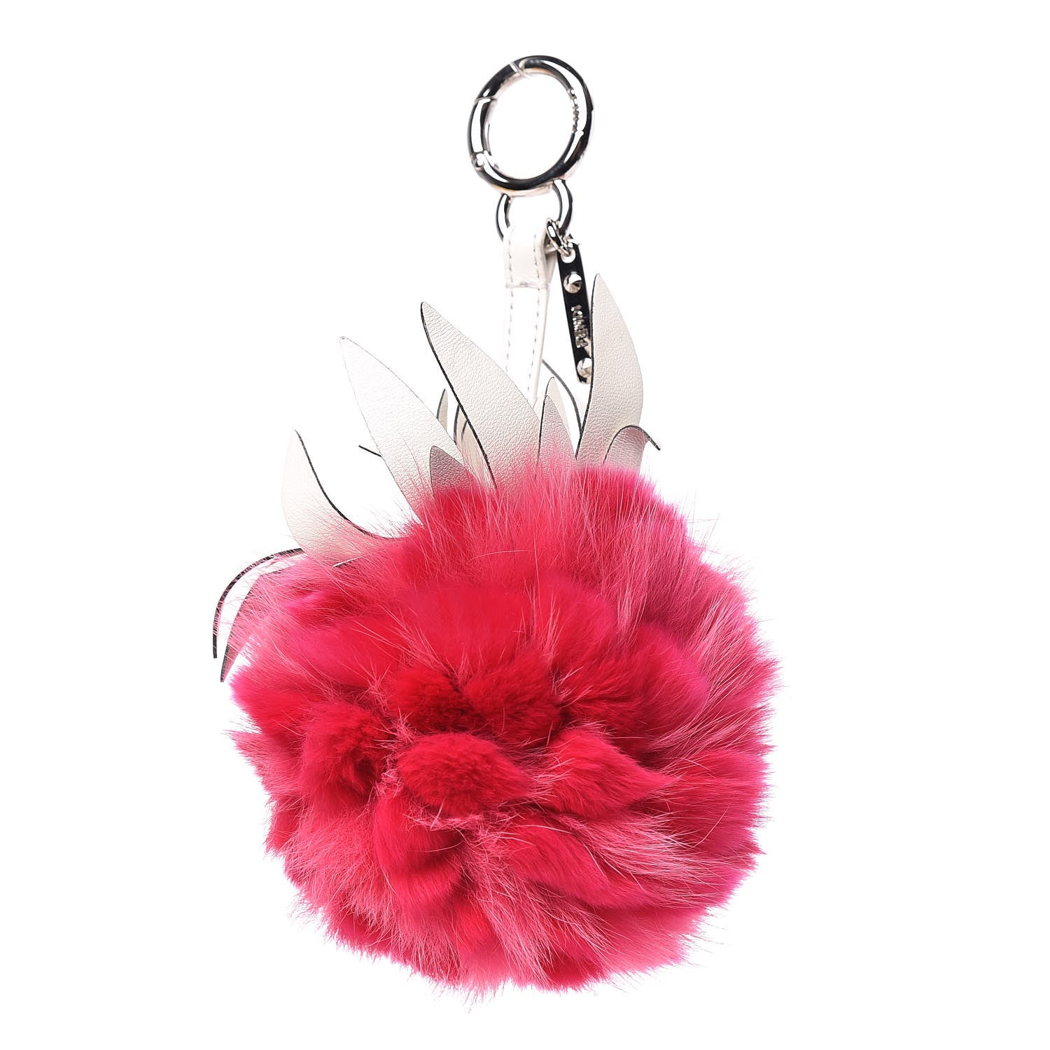 Fendi Fox Rabbit Fur Nappa Pineapple Bag Charm Fuxia White 1 of 4