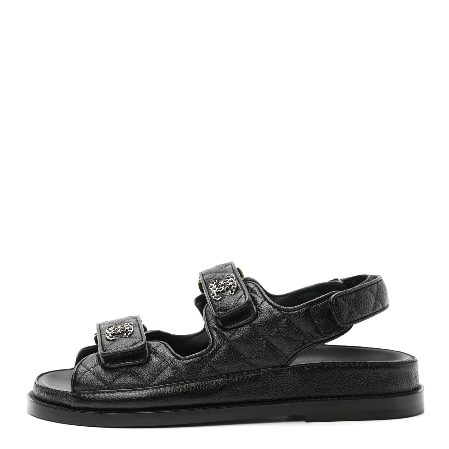 Grained Calfskin Velcro Dad Sandals 36 Black