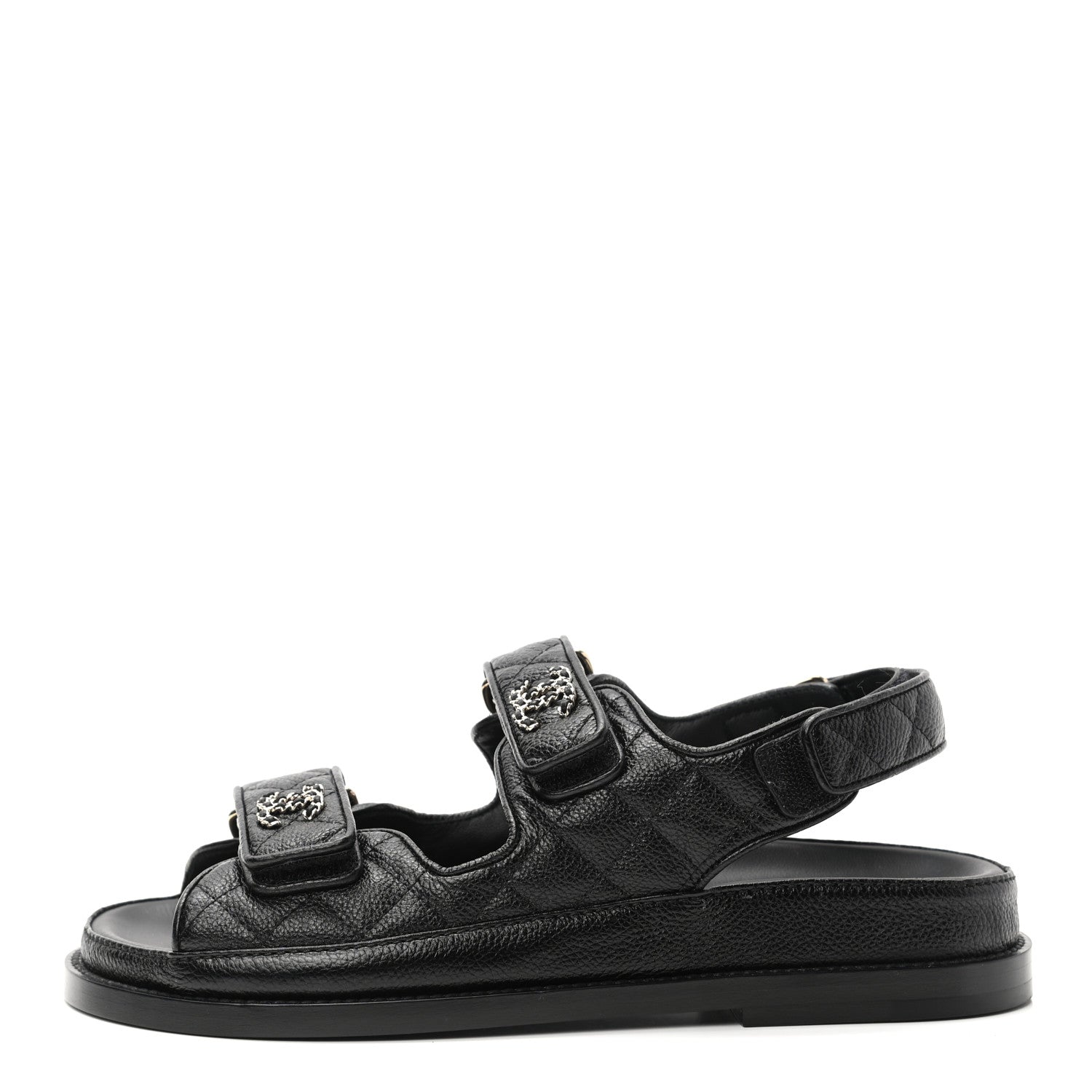 Chanel Grained Calfskin Velcro Dad Sandals 36 Black 1 of 8