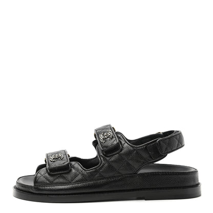 Chanel Grained Calfskin Velcro Dad Sandals 36 Black 1 of 8