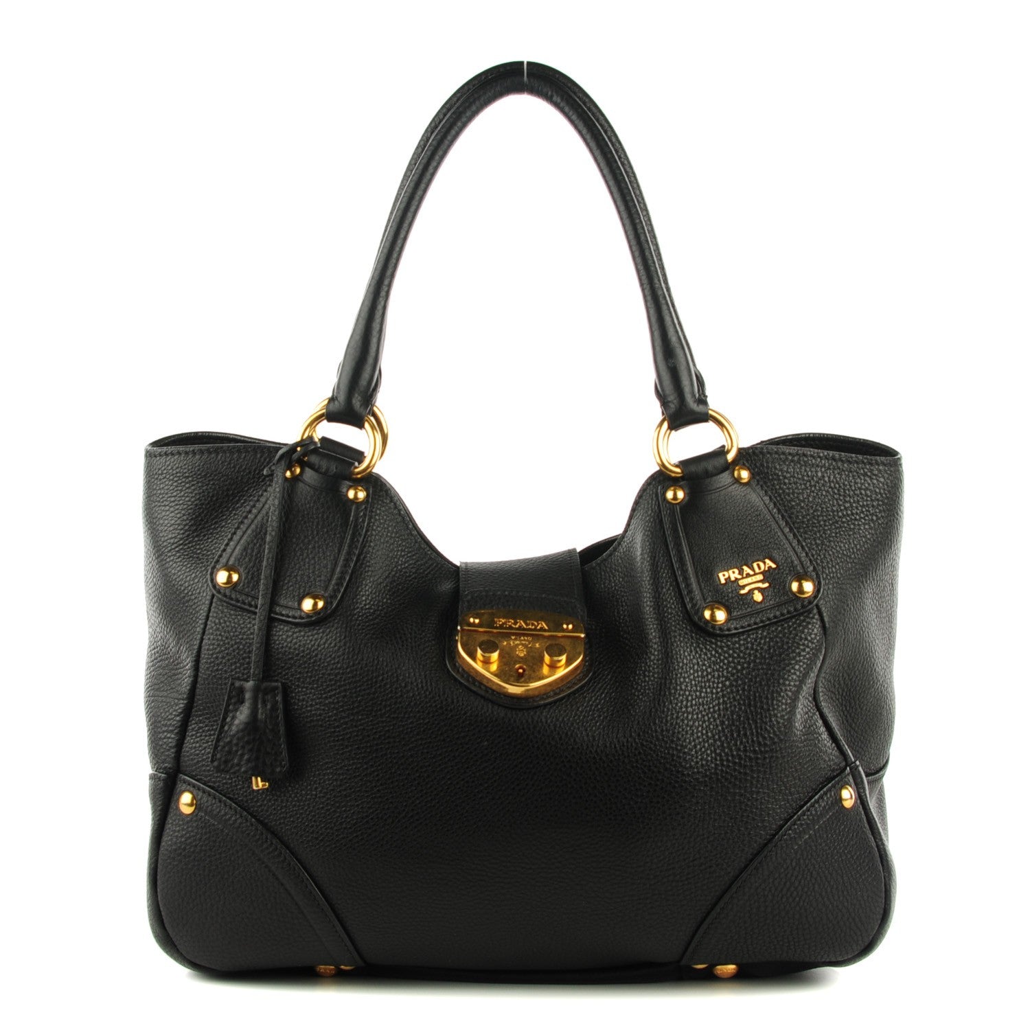 Prada Vitello Daino Pushlock Tote Black 1 of 9