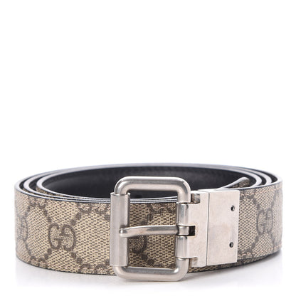 Gucci Selleria Calfskin GG Supreme Monogram Reversible 30mm Belt 95 38 Black Beige Ebony 1 of 8