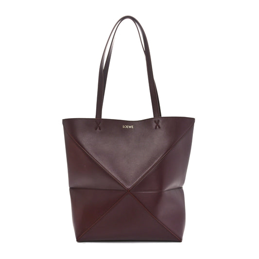 Shiny Calfskin Medium Puzzle Fold Tote Dark Burgundy