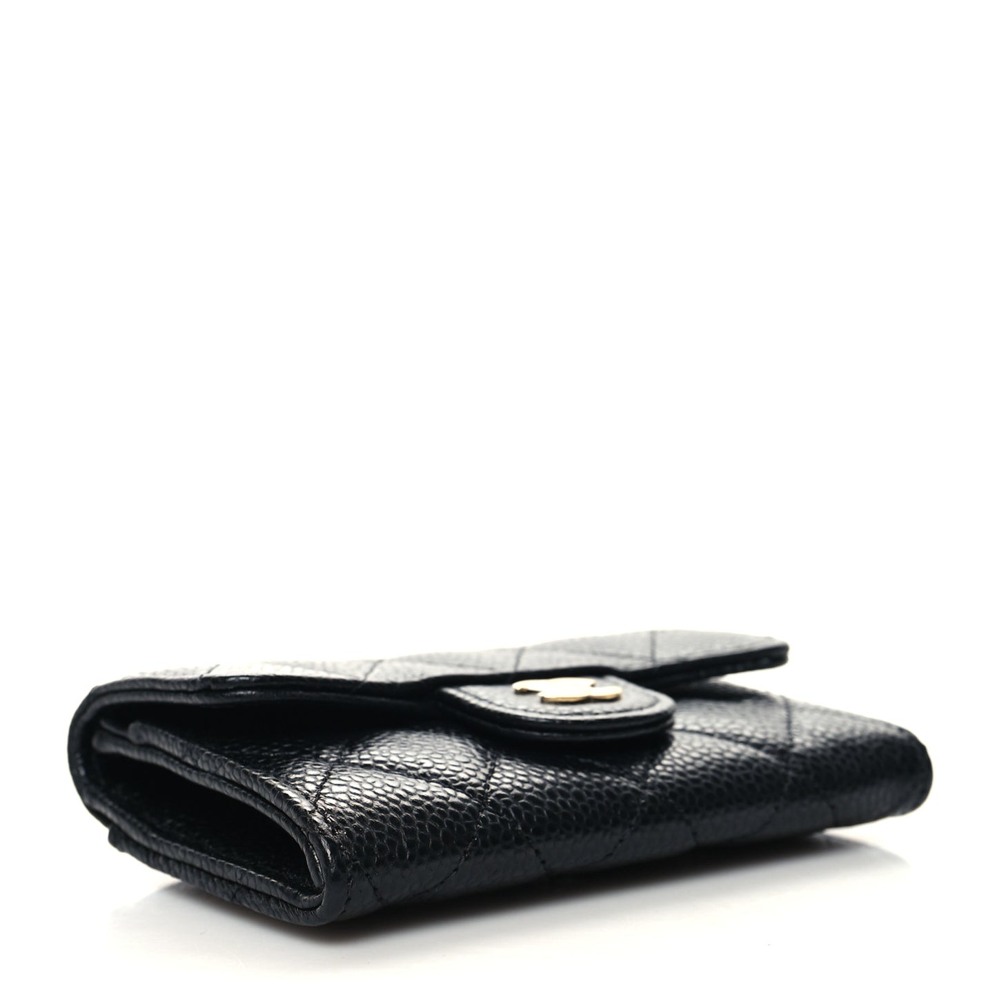 Caviar Quilted Flap Card Holder Wallet Black