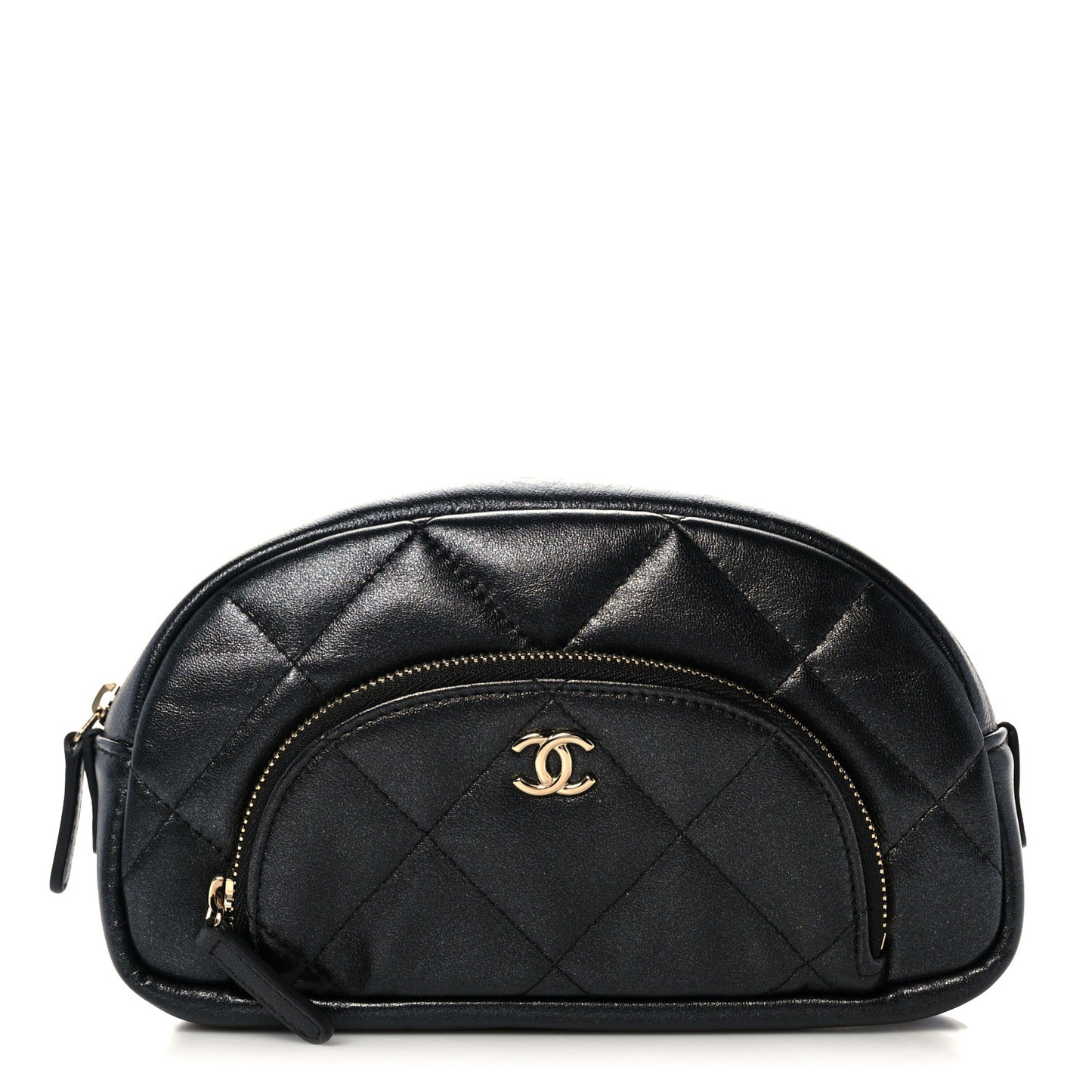 Iridescent Lambskin Quilted Pouch Black