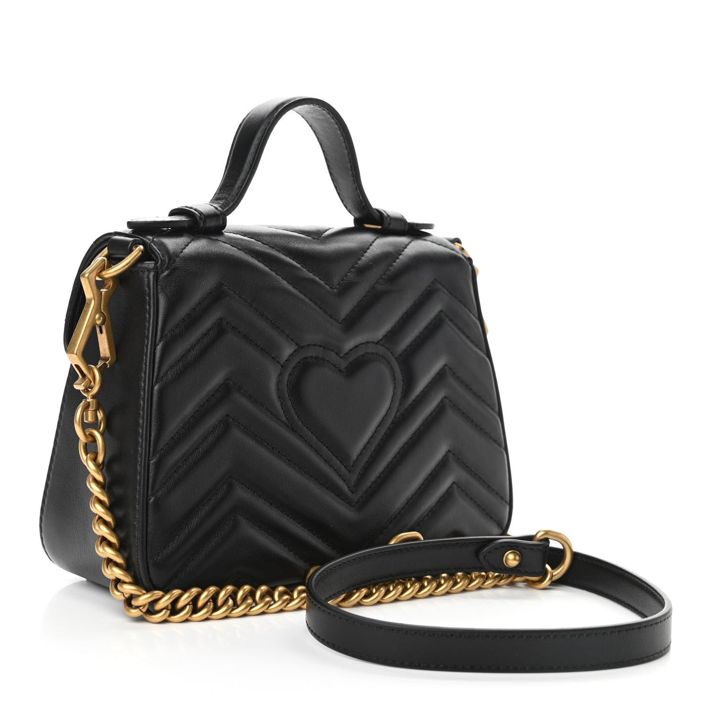 Calfskin Matelasse Mini GG Marmont Top Handle Shoulder Bag Black