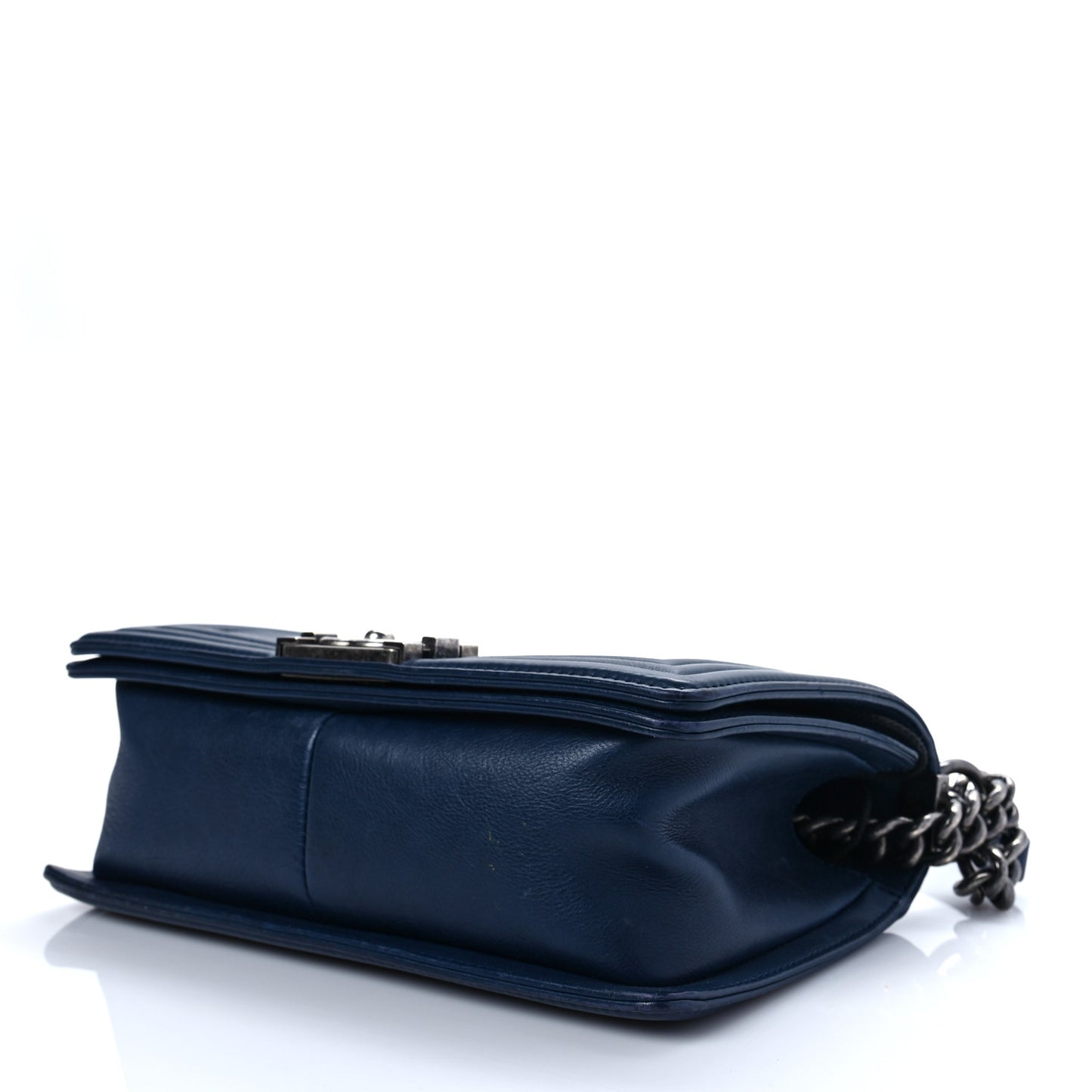 Calfskin Double Stitch Medium Boy Flap Marine