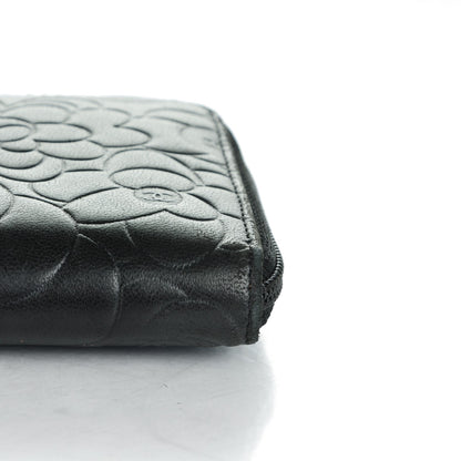 Chanel Lambskin Camellia Embossed Large Zip Around Gusset Wallet Black 10 of 13