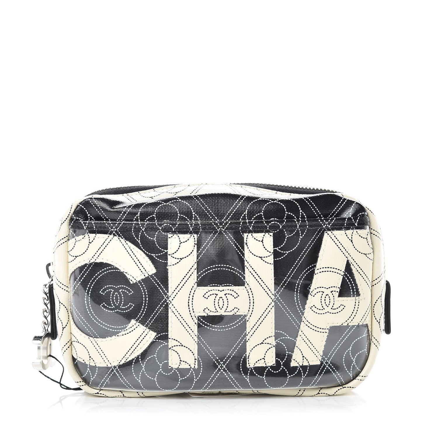 Coated Canvas Calfskin Camellia Printed Case Black Beige