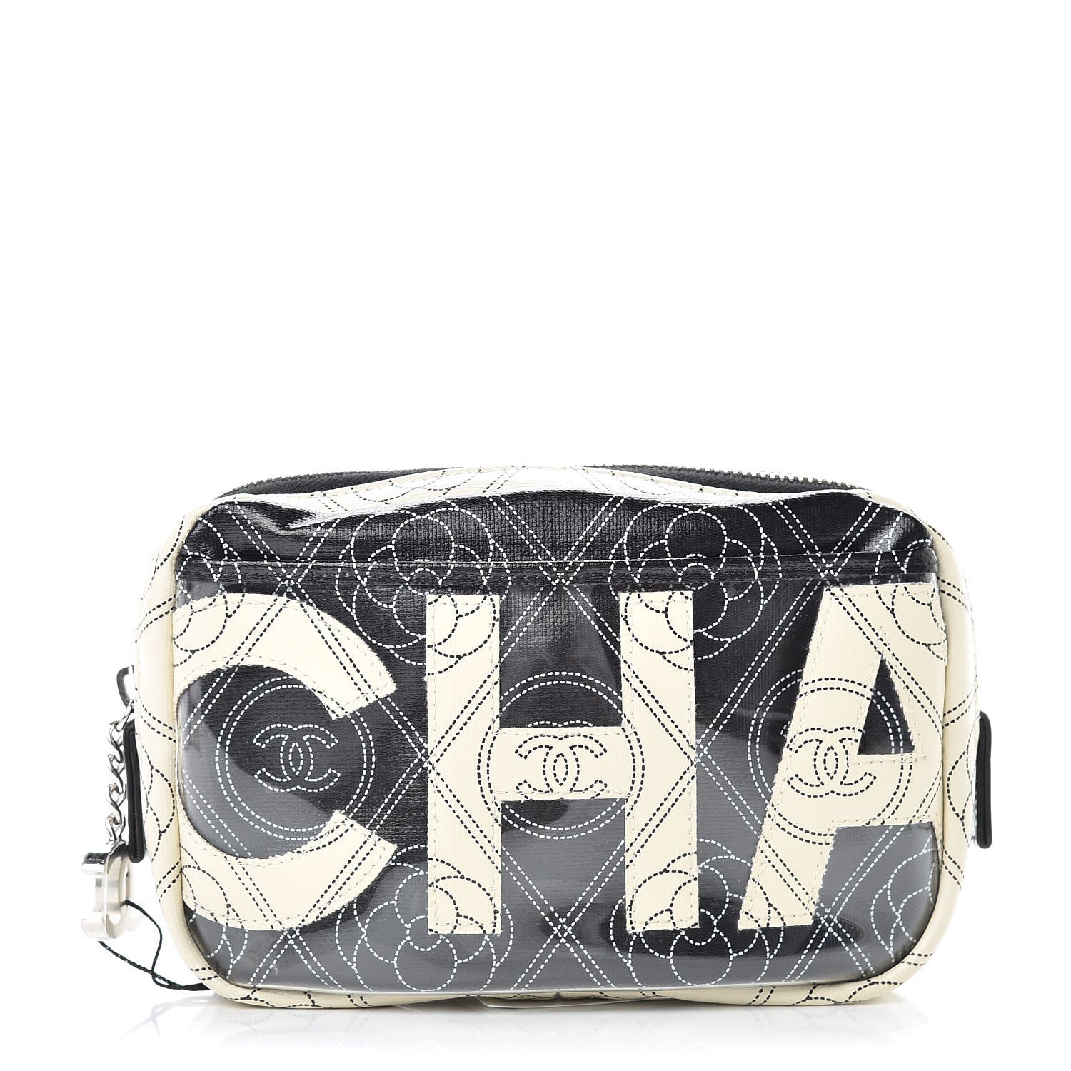 Chanel Coated Canvas Calfskin Camellia Printed Case Black Beige 1 of 9