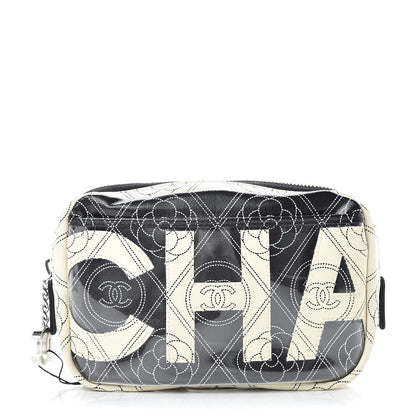 Chanel Coated Canvas Calfskin Camellia Printed Case Black Beige 1 of 9