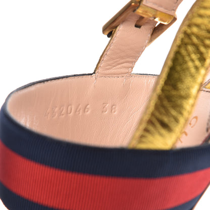 Gucci Grosgrain Web Aline High Heel Sandals 38 Oro 10 of 13