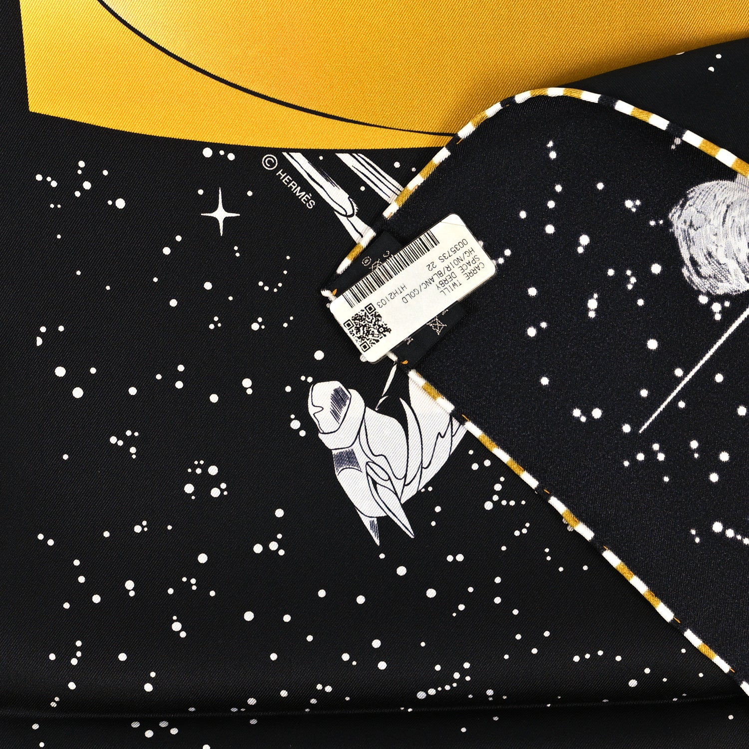 Hermes Silk Space Derby Scarf 90 Black White Gold 1354430