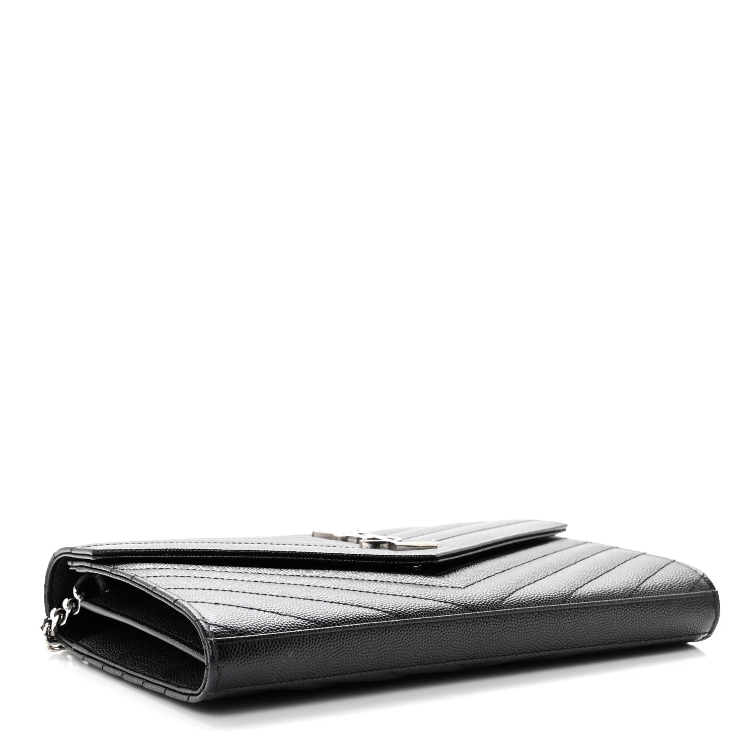 Saint Laurent Grain De Poudre Matelasse Chevron Monogram Chain Wallet Black 3 of 7