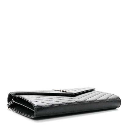 Saint Laurent Grain De Poudre Matelasse Chevron Monogram Chain Wallet Black 3 of 7