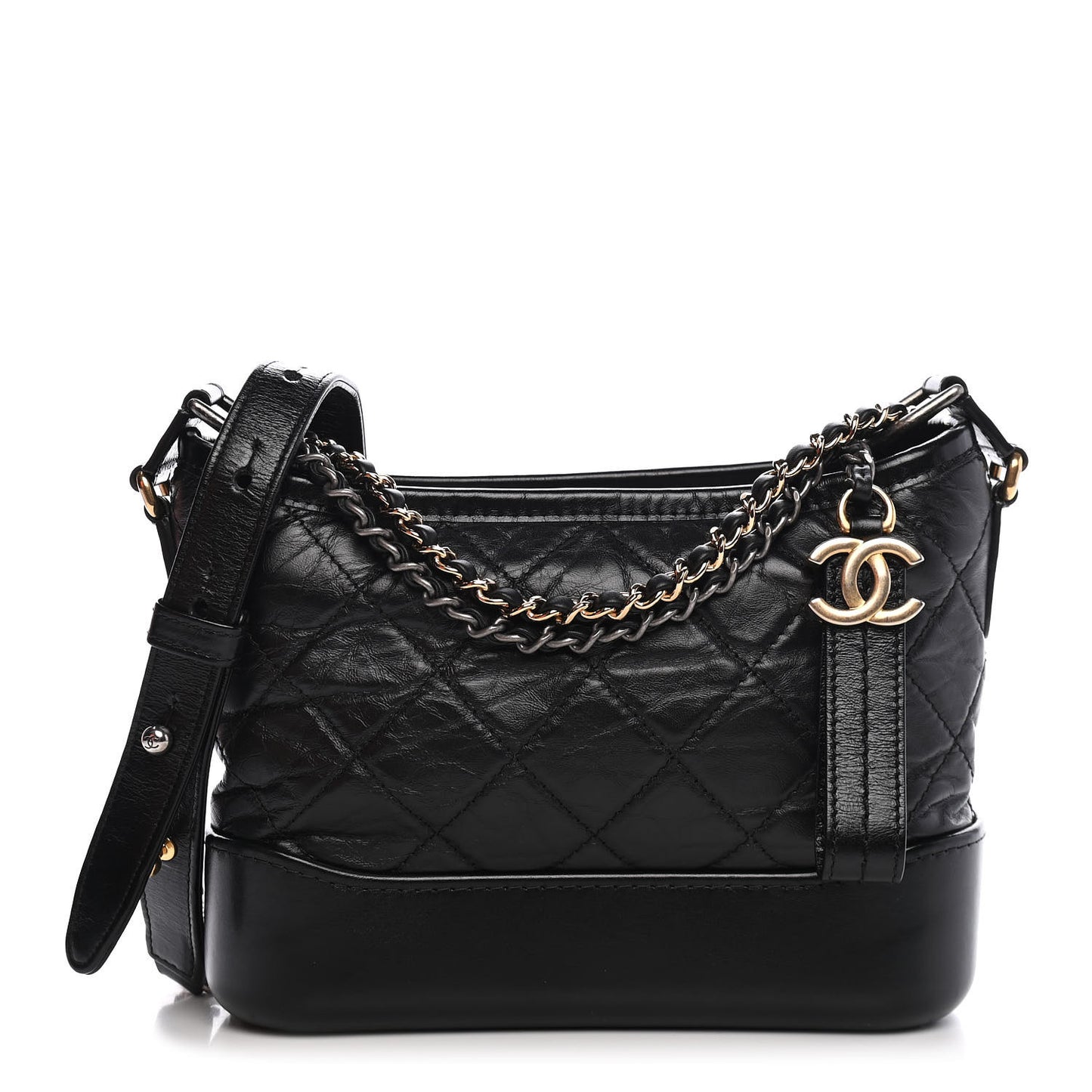 Aged Calfskin Quilted Small Gabrielle Hobo Black