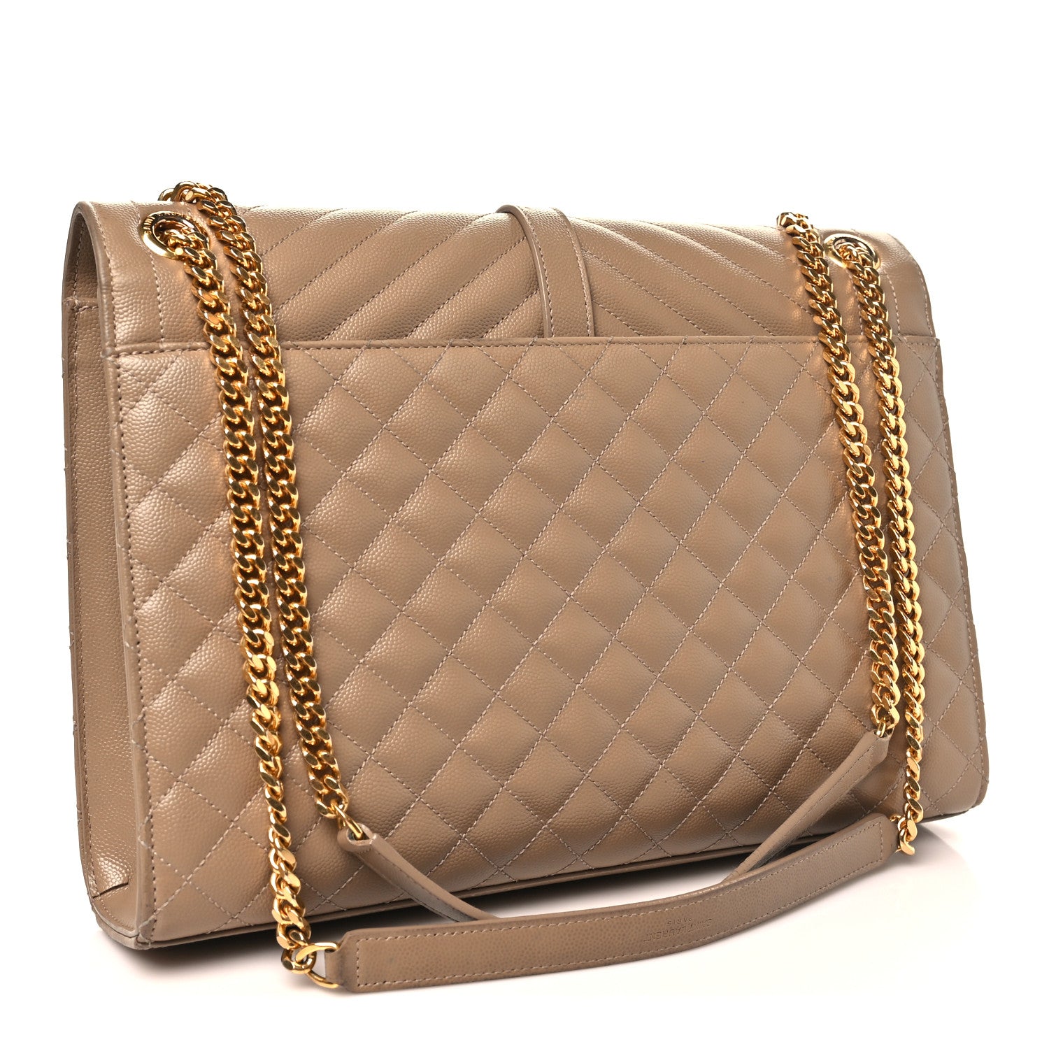 Saint Laurent Grain De Poudre Mixed Matelasse Large Triquilt Monogram Satchel Dark Beige 2 of 12