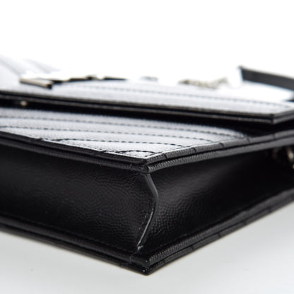 Saint Laurent Grain De Poudre Matelasse Chevron Monogram Envelope Chain Wallet Black 6 of 9