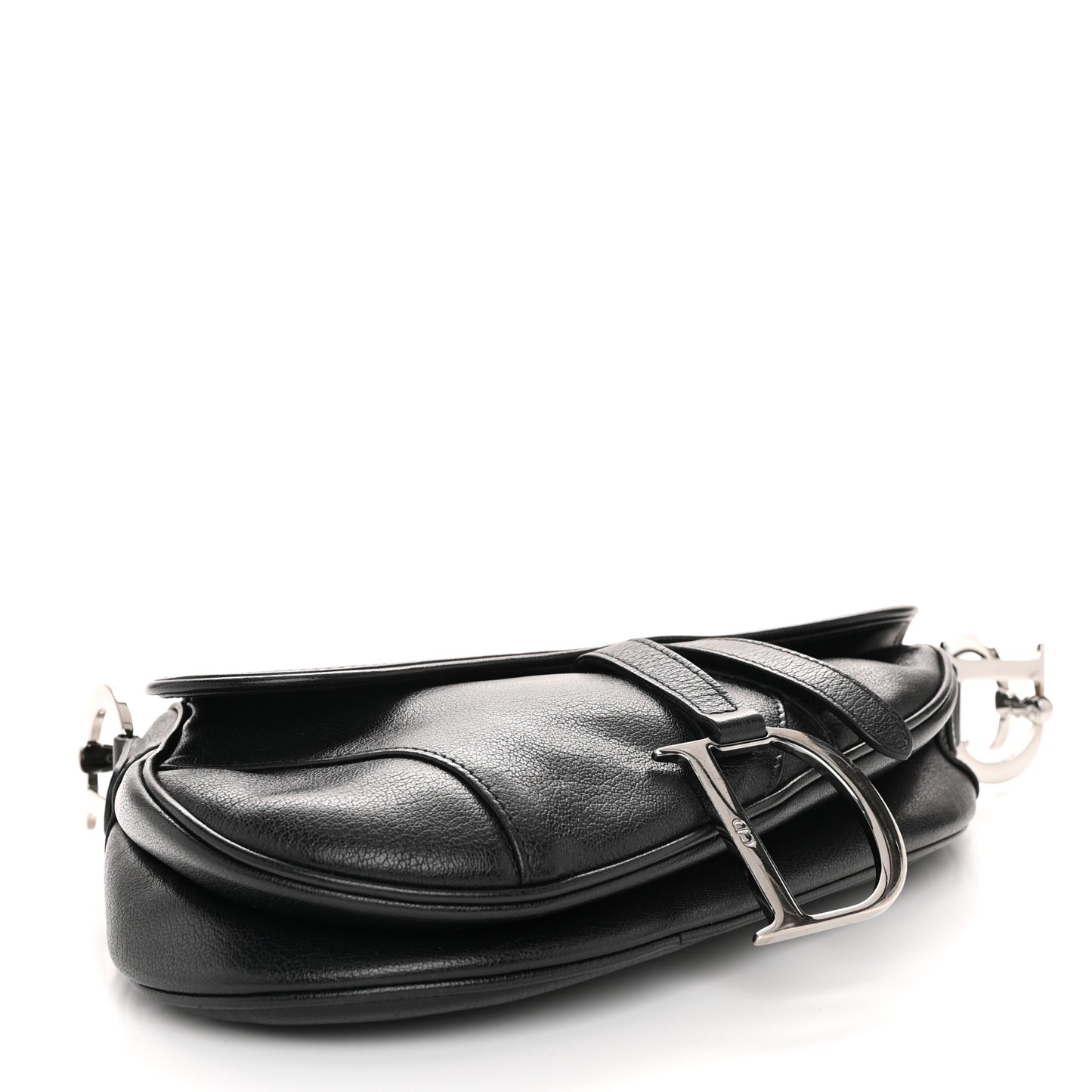 Shiny Goatskin Saddle Bag Black