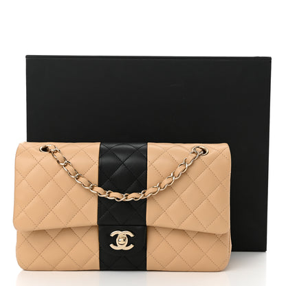 Chanel Lambskin Quilted Medium Double Flap Beige Black 12 of 12