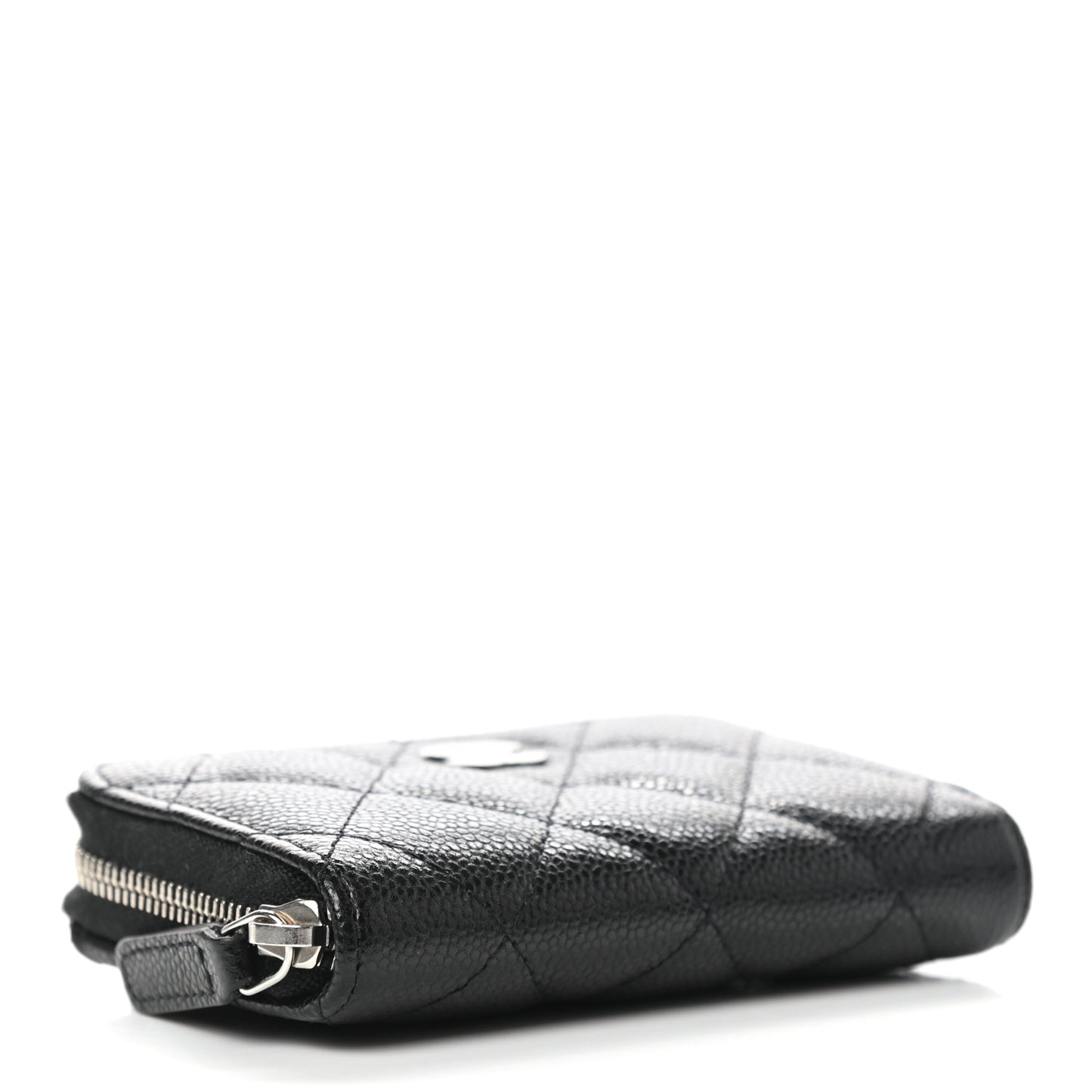 Caviar Quilted Zip Around Coin Purse Wallet On Chain Black