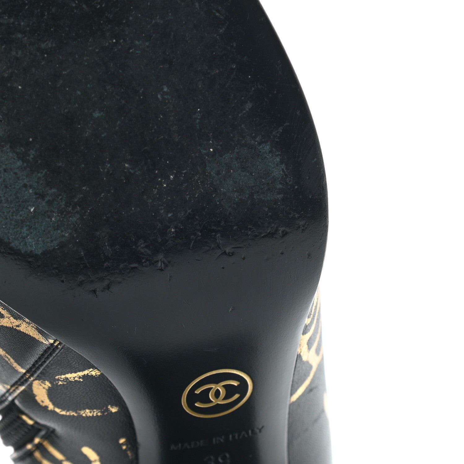 Chanel Calfskin Graffiti Short Boots 39 Black Gold 6 of 9
