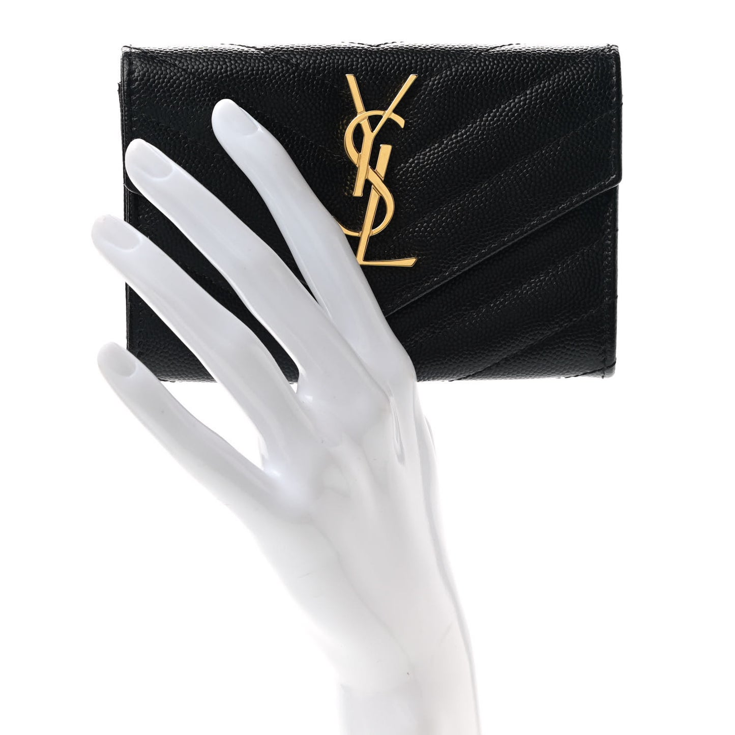 Grain De Poudre Matelasse Chevron Small Monogram Envelope Wallet Black
