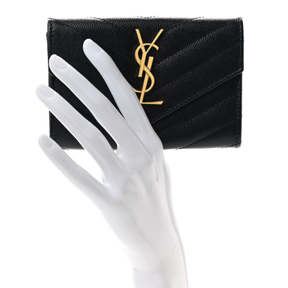 Saint Laurent Grain De Poudre Matelasse Chevron Small Monogram Envelope Wallet Black 2 of 7