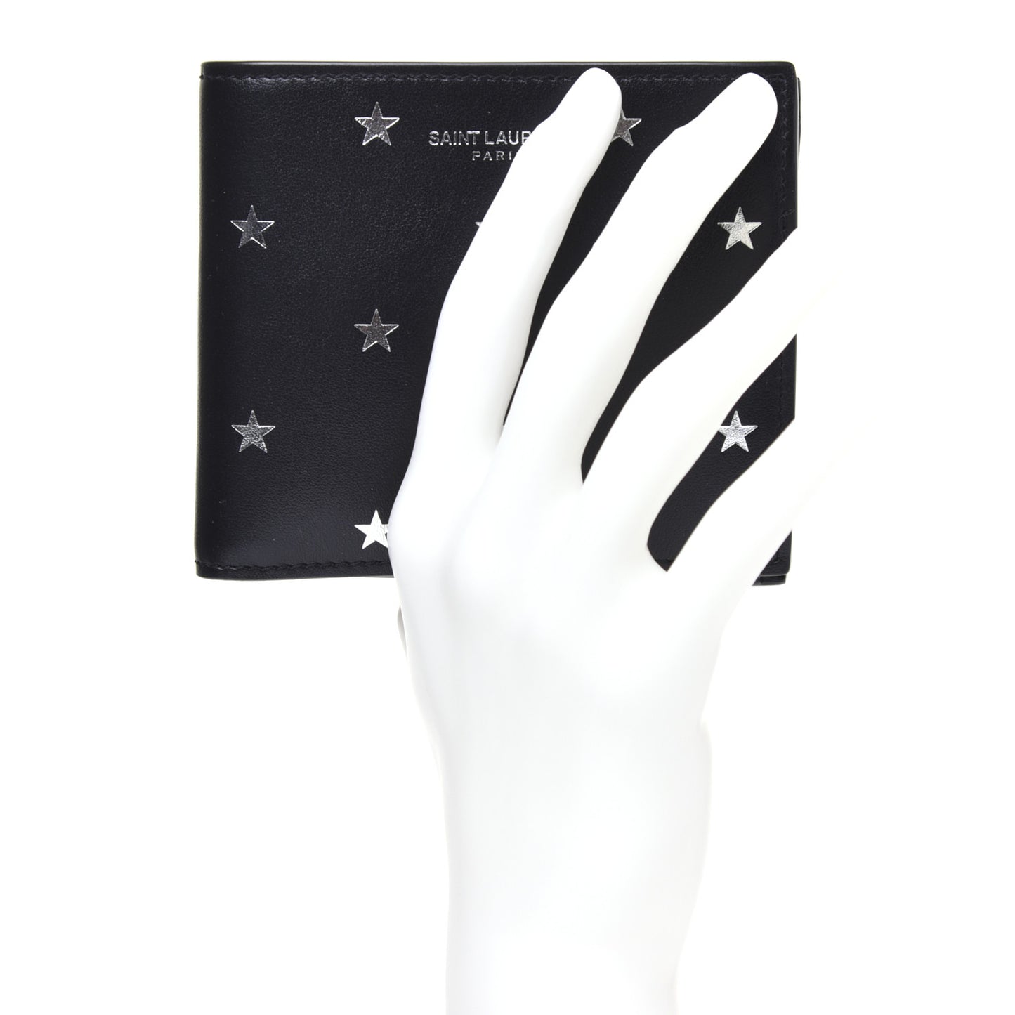 Calfskin Star Print Bi-Fold Wallet Black