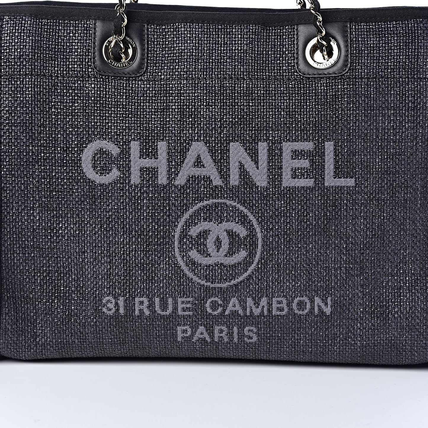 Woven Straw Raffia Small Deauville Tote Black