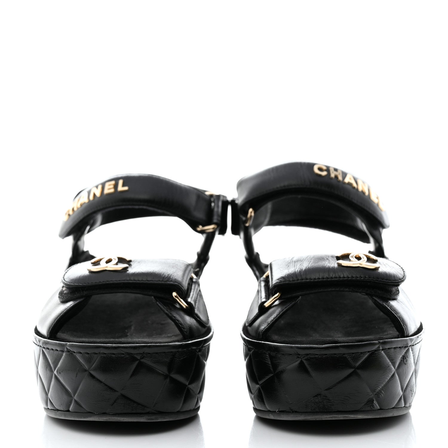 Chanel Shiny Calfskin Logo Platform Sandals 37 Black 2 of 9