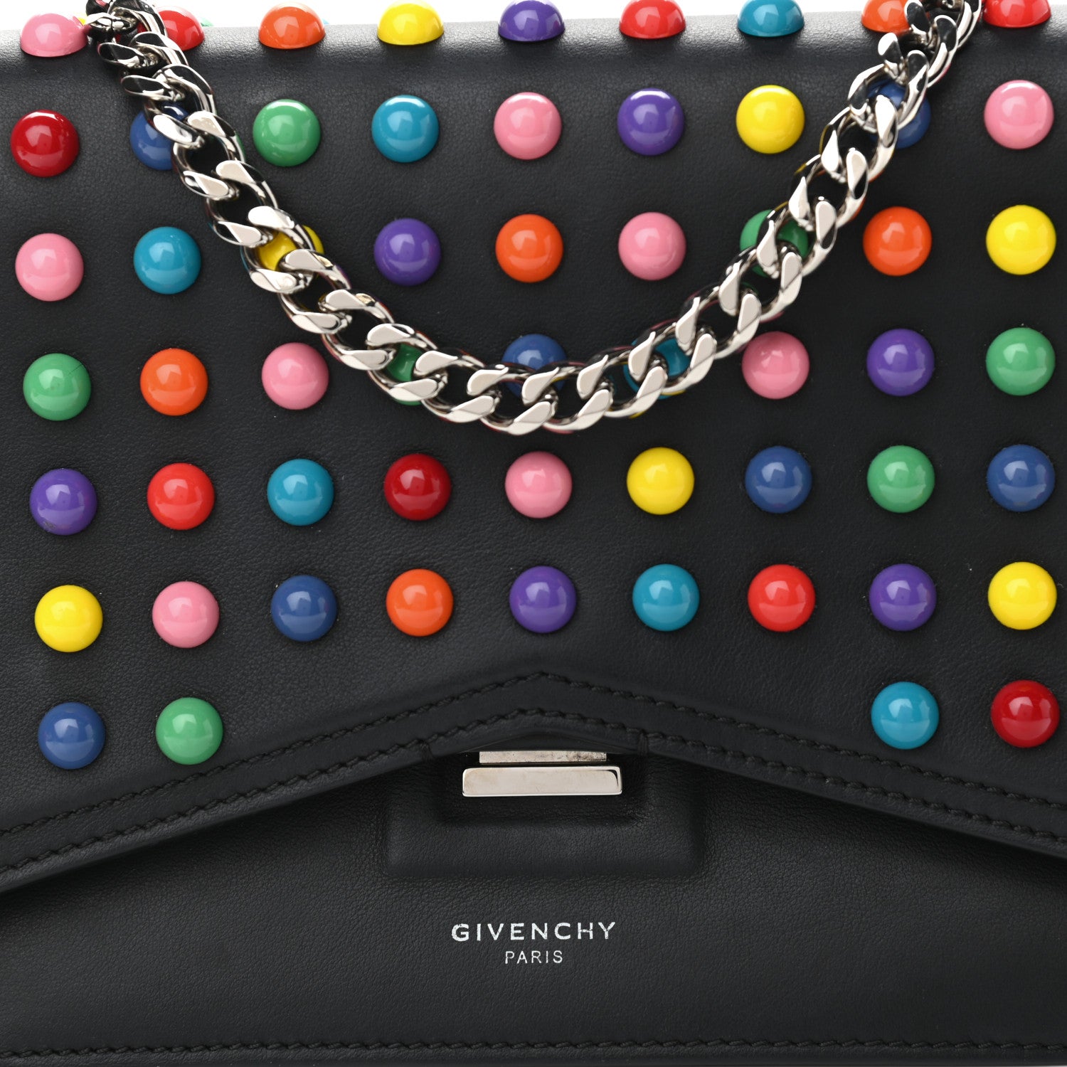 Givenchy Calfskin Studded Bow Cut Chain Bag Black 8 of 11