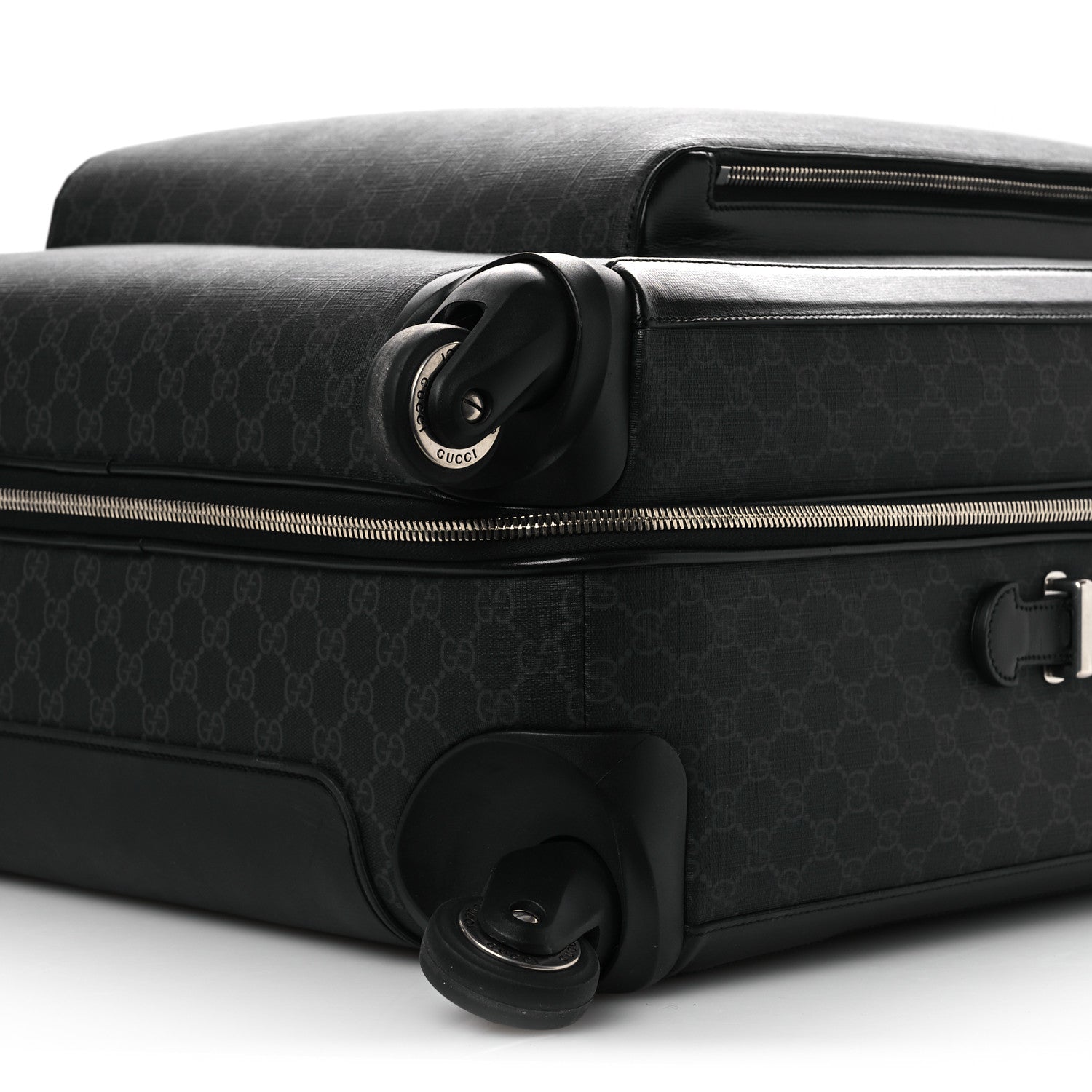 Gucci GG Supreme Monogram Large Four Wheel Suitcase Black Grey 9 of 10