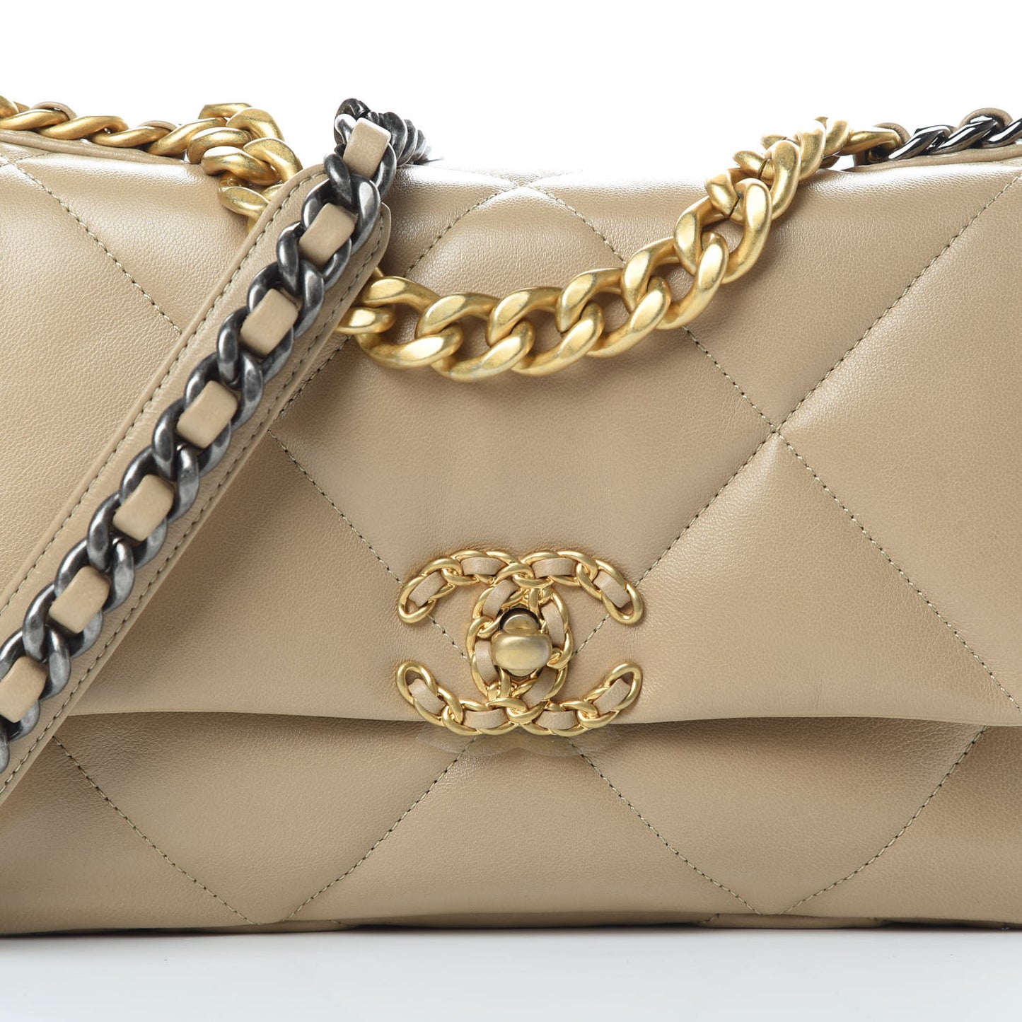 Lambskin Quilted Medium Chanel 19 Flap Dark Beige