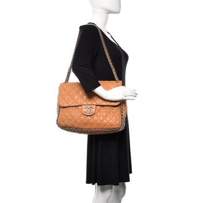 Chanel Washed Lambskin Chain Around Maxi Flap Bag Dark Beige 2 of 18