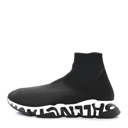 Balenciaga Neoprene Knit Mens Speed Graffiti Sneakers 46 Black White 1 of 10