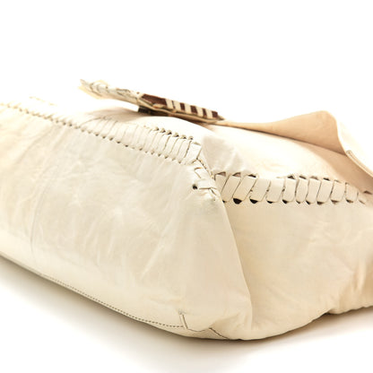 Fendi Goatskin Whipstitch Large Convertible Baguette White 7 of 11