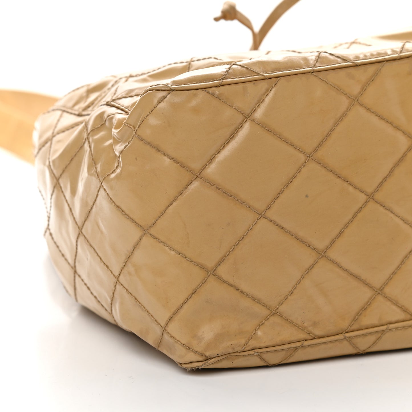 Vinyl Quilted Drawstring Shoulder Bag Beige