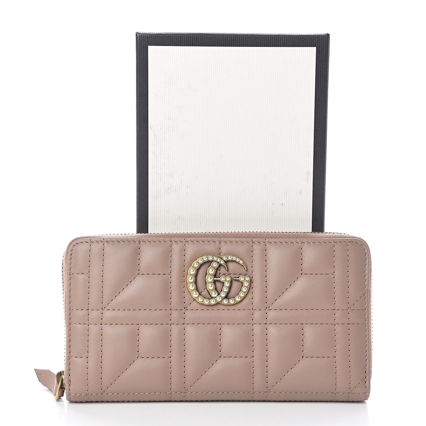 Calfskin Matelasse Pearly GG Marmont Zip Around Wallet Porcelain Rose