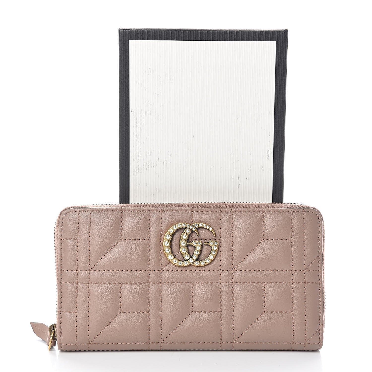 Gucci Calfskin Matelasse Pearly GG Marmont Zip Around Wallet Porcelain Rose 7 of 7