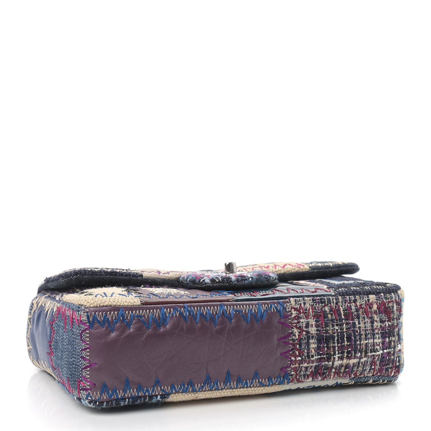 Denim Tweed Patchwork Medium Single Flap Multicolor