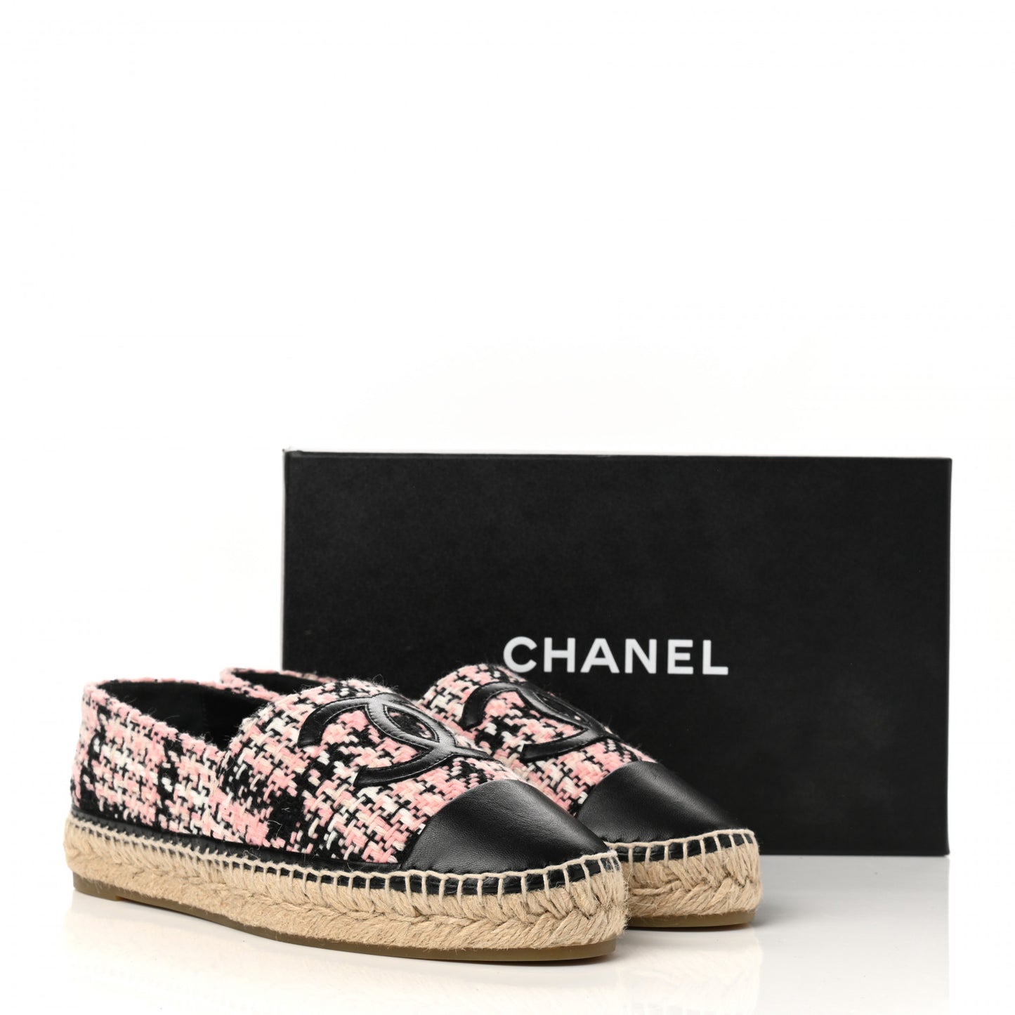 Tweed Lambskin CC Espadrilles 41 Pink Black