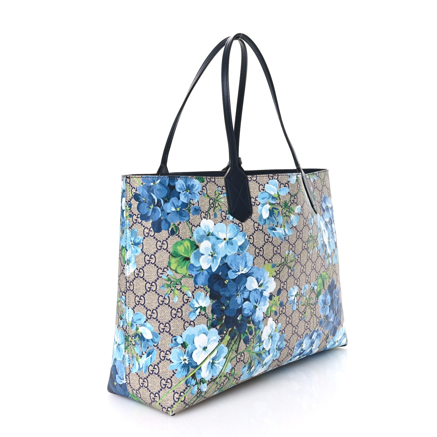 Gucci GG Supreme Monogram Blooms Medium Reversible Tote Beige Blue Navy 3 of 16