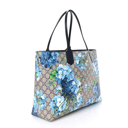 Gucci GG Supreme Monogram Blooms Medium Reversible Tote Beige Blue Navy 3 of 16