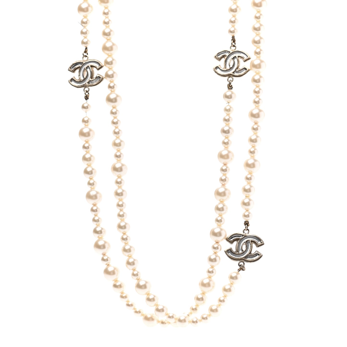 Graduated Pearl CC Long Necklace Gold