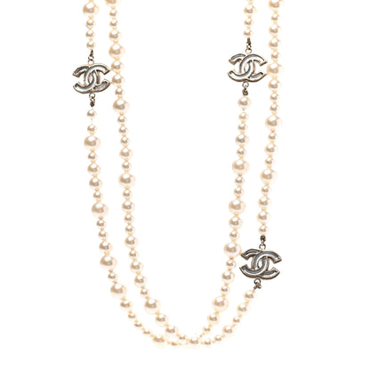 Chanel Graduated Pearl CC Long Necklace Gold 1 of 9