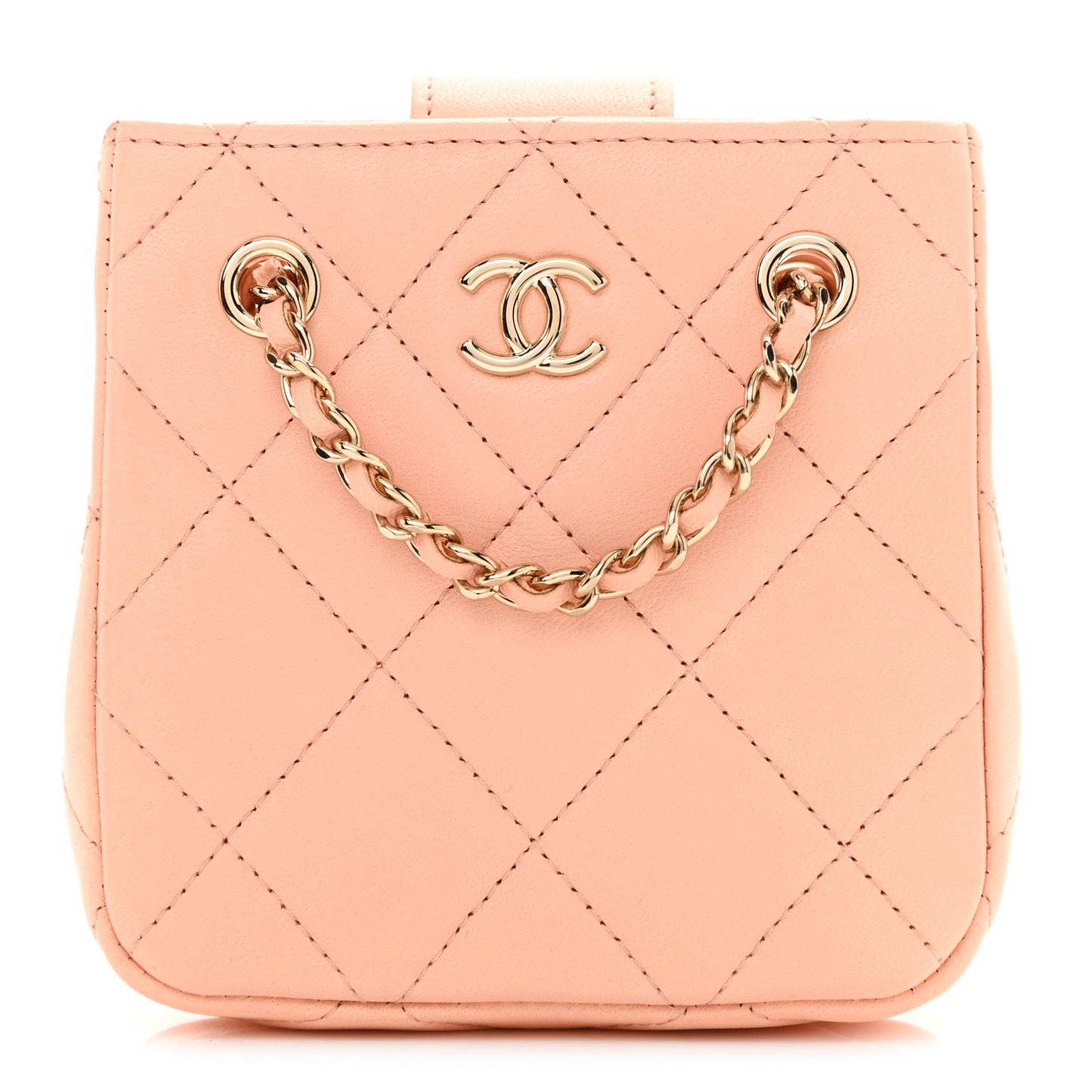 Lambskin Quilted Tiny Shopping Clutch With Chain Light Beige