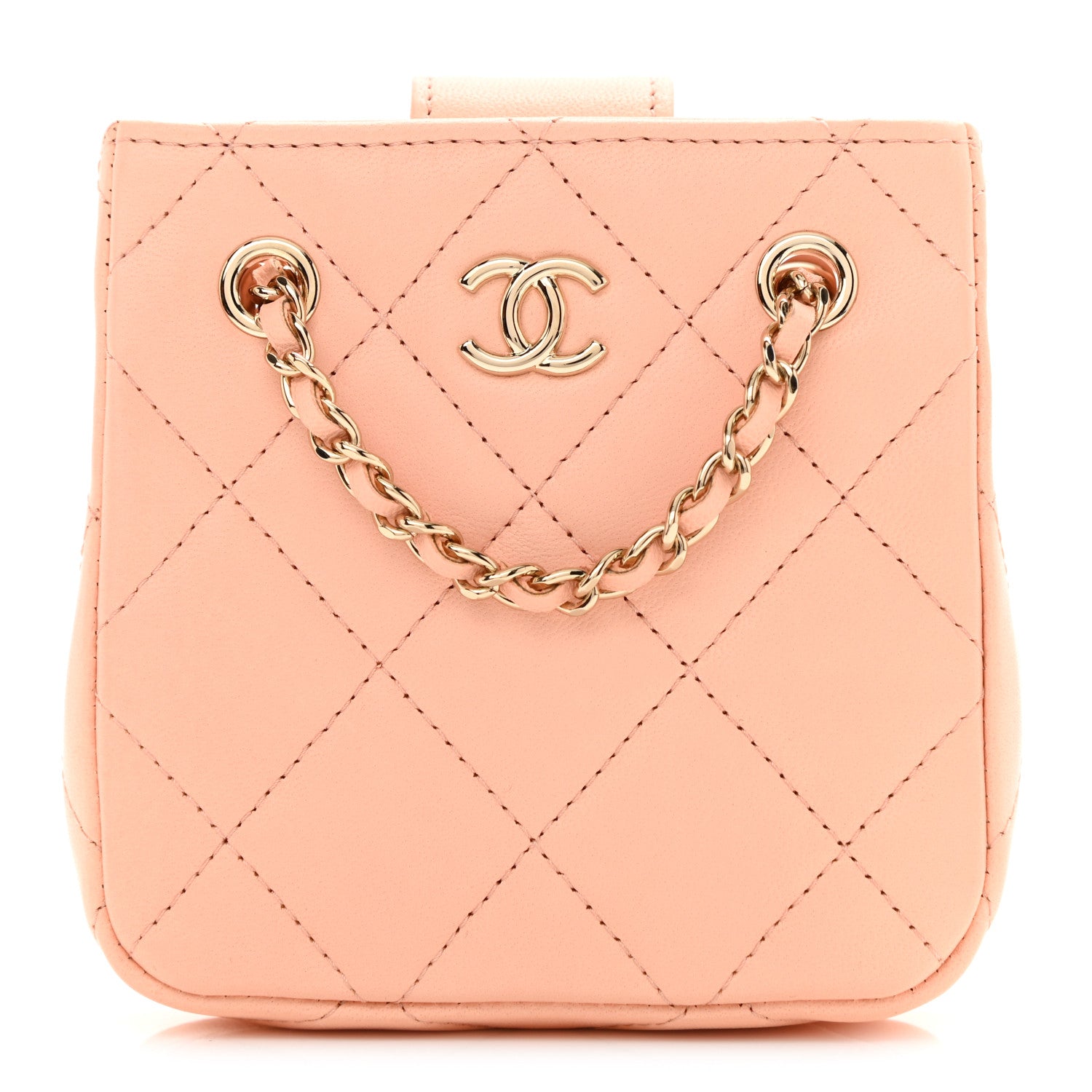 Chanel Lambskin Quilted Tiny Shopping Clutch With Chain Light Beige 1 of 8