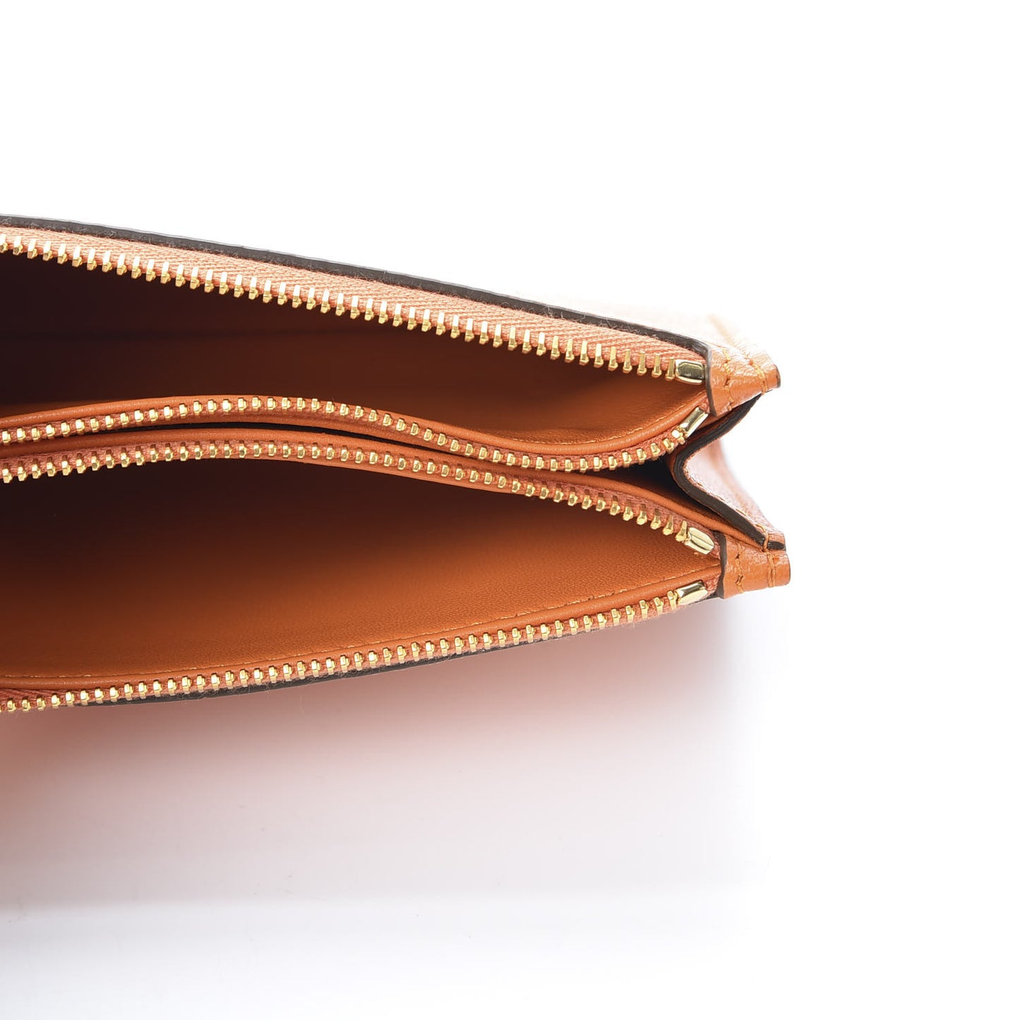 Calfskin Small Double Zip Pouch Wallet Orange